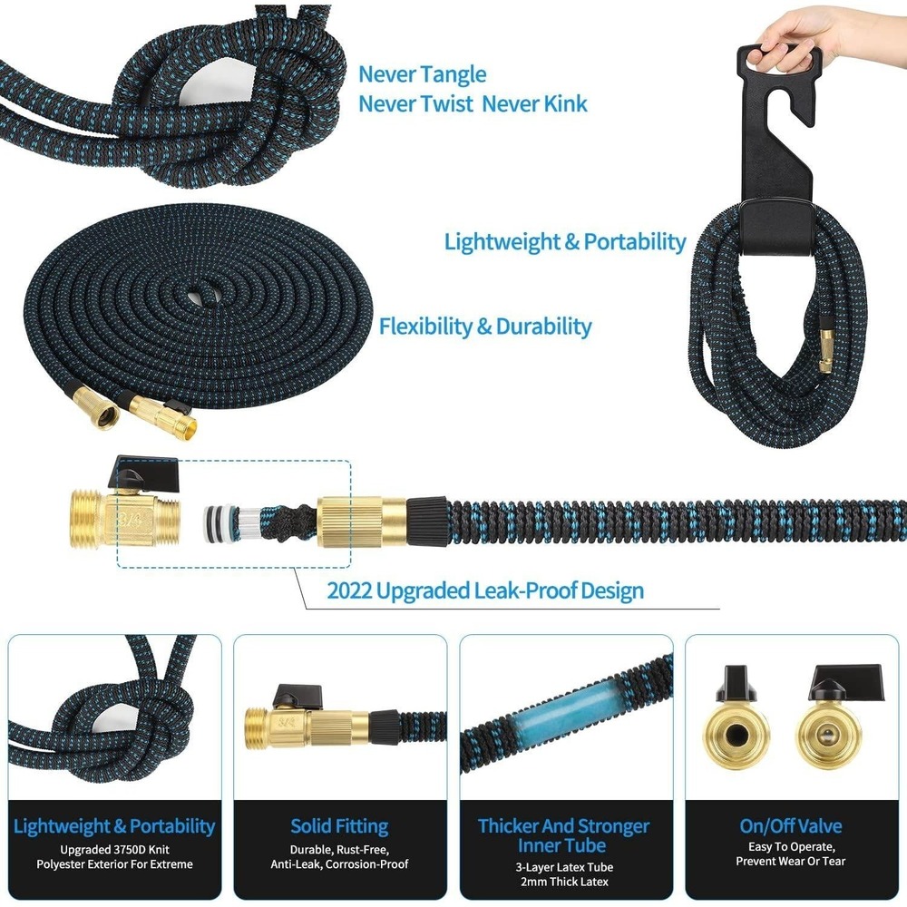 75 ft Expandable Garden Hose - Flexible Water Hoses with 10 Spray Nozzle - Car - Picture 5 of 10